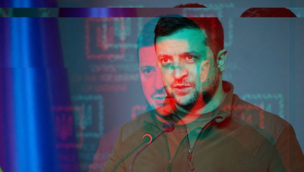An altered image of Ukrainian president Volodymyr Zelensky.
