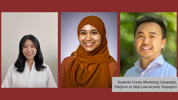 Three students who worked on a project helping low-income taxpayers.